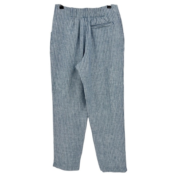 Garnet Hill NEW Straight-Leg Linen Pleated Trousers in Indigo Sky Mini Stripe 6 - Picture 4 of 13